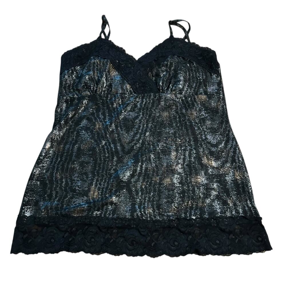 Studio Y Black Silver Lace Cami Tank Womens Large Fairy Twilight Indie Grunge